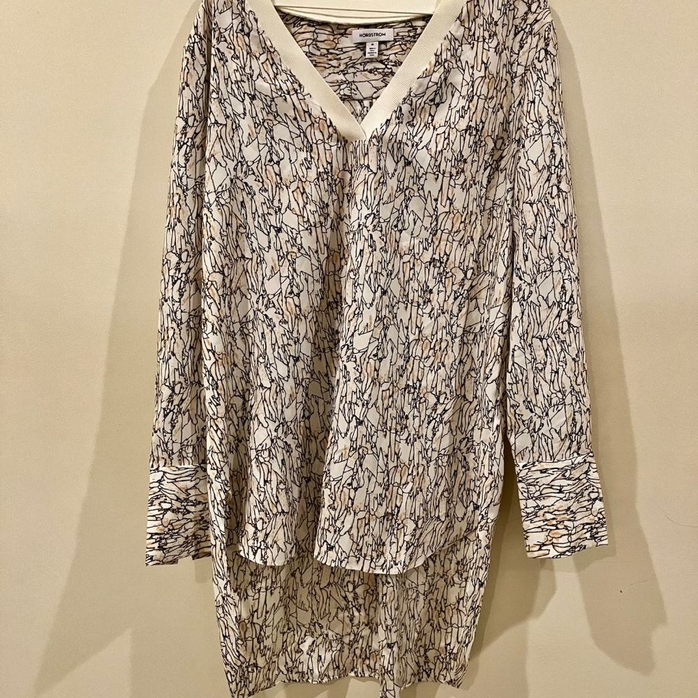 Nordstrom Crepe Tunic Shift Women’ Medium Impressionist Pattern Long Sleeve